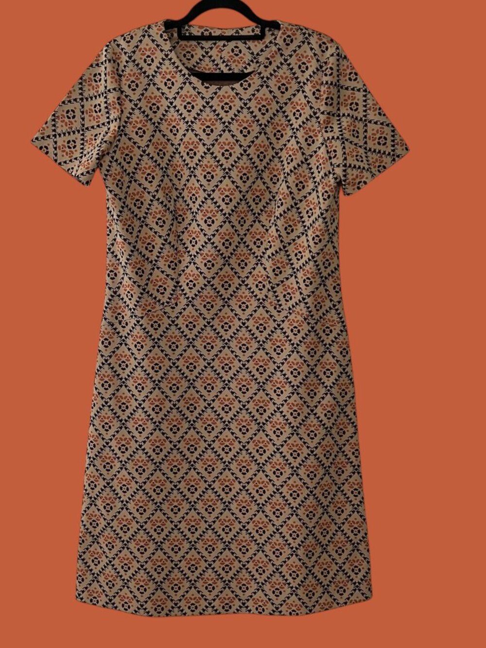 Vintage 60s 70s Patterned Dress, Size M-L